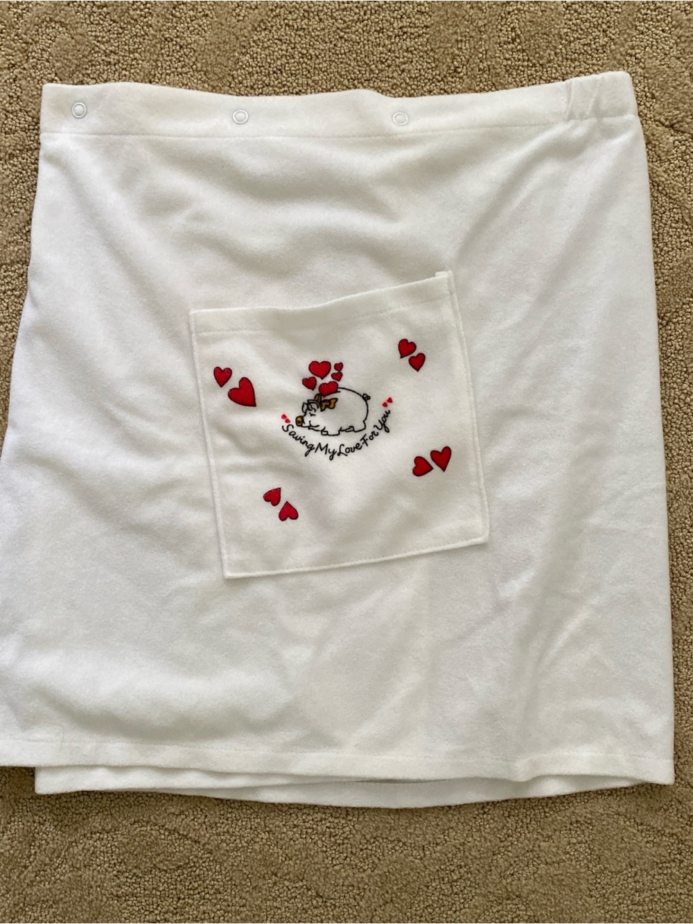 VTG Men's Jockey Terrycloth Bath Kilt White Red Wrap Towel Hearts Love Pig